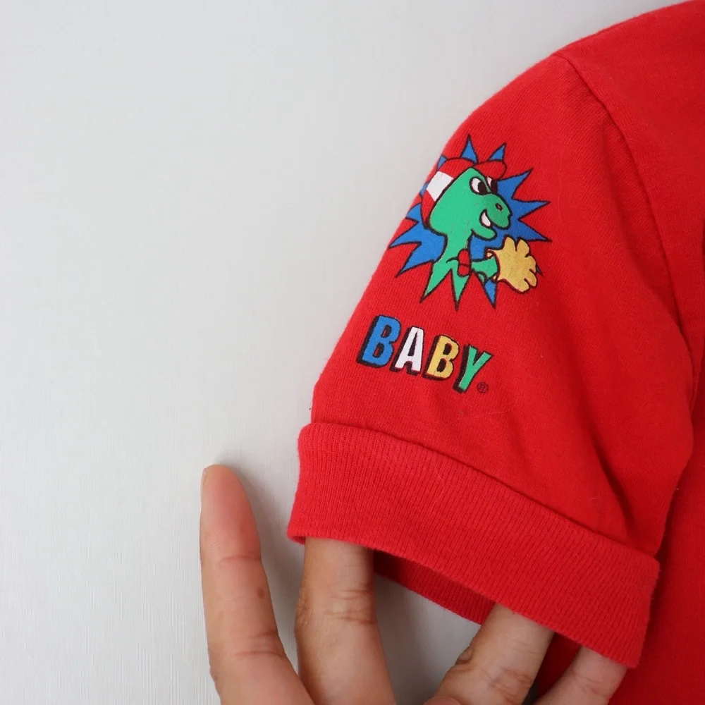 Vintage OshKosh B'Gosh Dinosaur Baseball Short Sleeve Red Polo Shirt 18M
